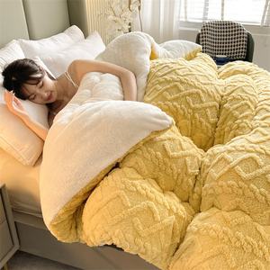 Piumino <span class=keywords><strong>Invernale</strong></span> in Velluto Jacquard a Quadri, Morbido e Caldo, Tinta Unita, Misura King Size, Copripiumino in Velluto di Agnello per Letto - Product Image 6