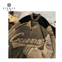Printemps-automne veste vasity en daim manteau avec logo brodé en chenille manteau coupe-vent de sport et de baseball manteau ample vintage pour hommes