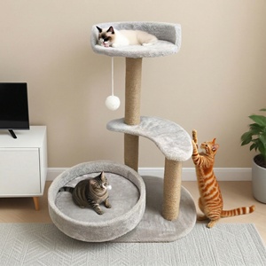 Árbol rascador para gatos de tres niveles, tipo villa, grande, con nido y juguete integrado, mobiliario y suministros para mascotas - Product Image 2