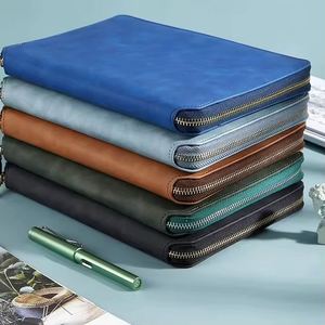 Hot Selling Extra Large Metal Zippered Leather Covered Functional Custom Logo Folders with <b>Lined</b> Inner Pages File Card Pockets - Product Image 2