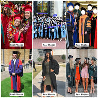 Robe de graduation mate en gros 2025 avec pompon, étole, cordon d'honneur, toge noire de lycée et université