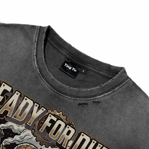 T-shirts vintage délavés style streetwear pour hommes, respirants, imprimé robot steampunk, 100% coton, coupe oversize, pour la vente en gros - Product Image 3