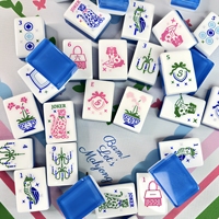 Nouvelles Tuiles de Mahjong Américain en Acrylique Gravées au Laser Thème Chiot Bleu 2026, Style Lignage Double Couche, Boîte en Carton pour 4 Joueurs