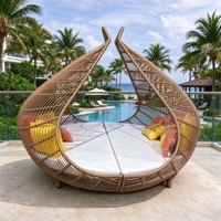 Lit de repos d'extérieur au design moderne, résistant aux intempéries, avec baldaquin, pour piscine, patio et plage
