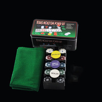 Ensemble de 200 jetons de poker avec boîte de rangement en fer, vente chaude, jetons de poker en PP bon marché de 4g avec tapis, cartes, boutons de croupier et instructions