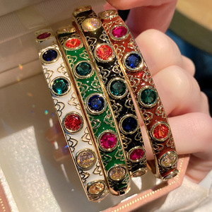 Chinese Style Gold Plated <b>Bracelet</b> Colored Zircon Inlay Women's Party Jewelry Geometric Pattern Auspicious Design - Product Image 1