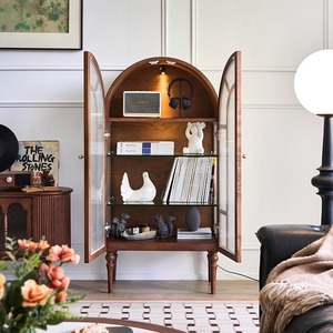 Vetrina ad Arco Antica Stile Mid-Century, Mobile Contenitore Retrò Francese in Legno Massello con Ante in <span class=keywords><strong>Vetro</strong></span>, Libreria Elegante per Soggiorno - Product Image 6