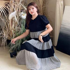 เดรสทรงเอไลน์ Runqi N8721 สีสันตัดกัน คอปก แขนสั้น ไซส์ใหญ่ สไตล์ลำลองสำหรับผู้หญิง ใส่ได้ทุกวัน - Product Image 2