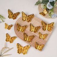 Grenzüberschreitende 3D-Schmetterlings-Wandaufkleber aus Perlmuttpapier, 12-teiliges Set (4 große, 4 mittelgroße, 4 kleine), ausgehöhlt, lasergeschnitten, silberkantig