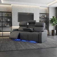 Luxuriöse Dreisitzer-Elektro-Relaxsofas aus Echtleder mit LED-Beleuchtung und Kabelloser Ladestation für Wohnzimmermöbel