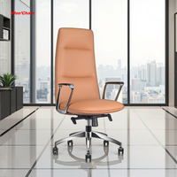 Chaise de bureau de direction ergonomique moderne de haute qualité en cuir PU marron de luxe, dossier haut, pivotante, pour PDG, directeur