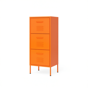 Armadio in Acciaio Arancione con 3 Cassetti, Design Industriale, Arredamento Moderno per Soggiorno - Product Image 1