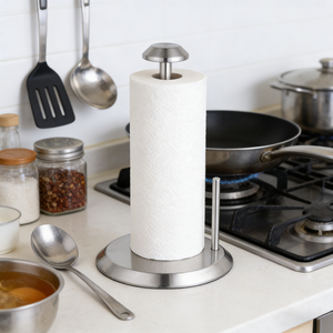 <span class=keywords><strong>Porte</strong></span>-rouleau de papier essuie-tout en acier inoxydable pour comptoir, déchirable d'une seule main, avec barre latérale - Product Image 3