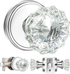 विंटेज क्रोम रोसेट नॉब इंटीरियर गोपनीयता बेडरूम लॉक कीलेस क्रिस्टल ग्लास नॉब दरवाजे - Product Image 1