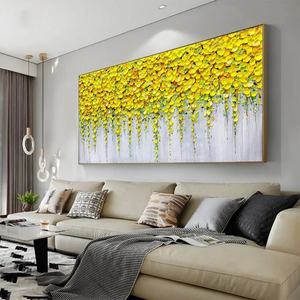 Peinture abstraite contemporaine originale Golden Cascade Yellow Impasto Still Life, art acrylique sur toile, décoration - Product Image 4