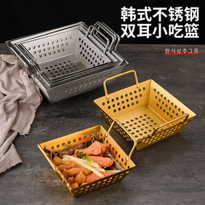 ตะกร้าทอดสี่เหลี่ยมสแตนเลสแบบมีหูจับสองข้าง สำหรับทอดอาหาร ทอดกรอบ สไตล์เกาหลี ทนทาน ใช้สำหรับทำบาร์บีคิว - Product Image 3