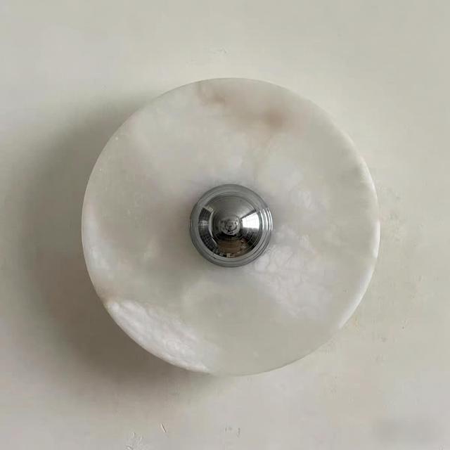 Modern Round Alabaster Wall Sconce Luxury Natural Stone Wall Lamp for Home Bedroom Living Room Hallway