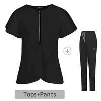 Ensemble de blouses à col rond avec fermeture éclair et pantalon droit, uniforme professionnel pour manucuriste, spa, infirmière, uniforme médical