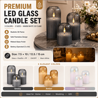 Lot de bougies LED sans flamme en verre fumé, effet flamme vacillante 3D côtelée, à piles, pour la décoration de la maison et de mariages