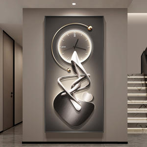 Horloge murale moderne de luxe en diamant, toile d'art, cadres en porcelaine cristalline, horloge abstraite avec peintures de paysages lumineux - Product Image 5