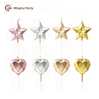 Metallische Diamantgeschliffene Herz-Stern-Geburtstagskerzen Mehrfarbige 3D-Form Kuchendekoration Kerze für Geburtstag Jubiläum Party Kuchen