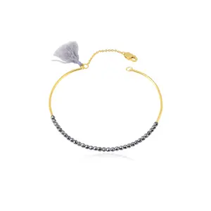 Fashion Charm Design Black Spinel Gemstone Dianty Bangle 925 Sterling Silver 18K Gold Plated With Bracelet Jewelry