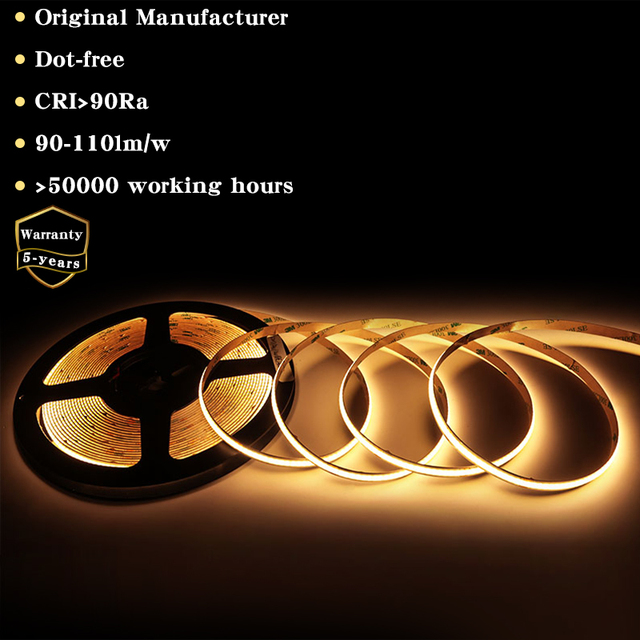Venta al por mayor Led COB Strip 528LEDs/M 12V 24V 5 m/rollo 10mm 2700K 3000K 4000K 6500K IP20 IP67 Flexible Strip Light