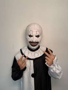 Masker pesta realistis badut menakutkan masker silikon hitam putih kostum badut wajah penuh dengan gigi <span class=keywords><strong>Halloween</strong></span> peran bermain alat peraga dewasa - Product Image 5