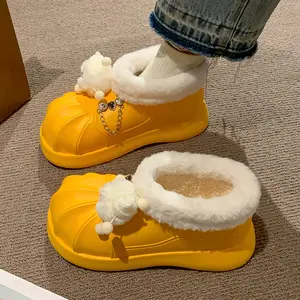 Atacado Mulheres Sapatos De Algodão Não Deslizamento Grosso Sola Logotipo Personalizado Inverno Mulheres Botas De Neve Inverno Chinelos De Pele De Inverno