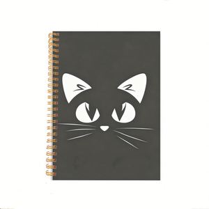 Carnet à spirales avec couverture en papier imprimé numériquement motif visage de chat noir - Product Image 1