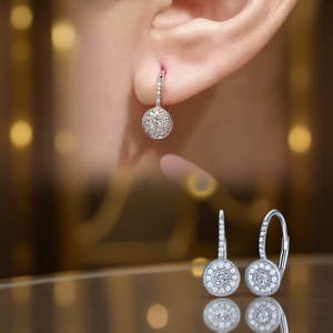 E888 White Gold <b>Hoop</b> <b>Earrings</b> Diamond Round Brilliant Cut Pave Setting Women's Classic Wedding <b>Fine</b> Jewelry - Product Image 2