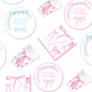 DAMAI Nuevo Juego de Vajilla Desechable Personalizado con Temática de Baby Shower, Platos de Papel para Postre y Cena, Vasos, Servilletas, con Lazo Rosa - Product Image 4