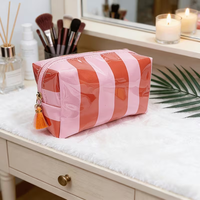 Pochette de maquillage transparente personnalisée à rayures, organiseur de toilette en PVC imperméable, trousse de toilette de voyage, grande capacité, trousse de maquillage pour femmes