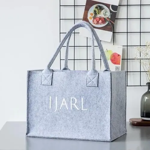 Özel Logo el yapımı Polyester keçe taşıma alışveriş Tote hediye çantası, çevre dostu özel kadınlar keçe çantası