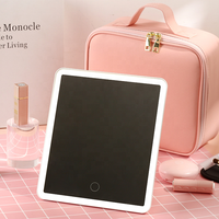 Organisateur de maquillage de voyage portable avec miroir LED détachable, boîte de rangement pour cosmétiques de bureau