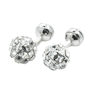 Boutons de manchette carrés de luxe en cristal Bling plein argent blanc <span class=keywords><strong>pierre</strong></span> naturelle avec boule stéréoscopique ensemble exclusif de bijoux - Product Image 1