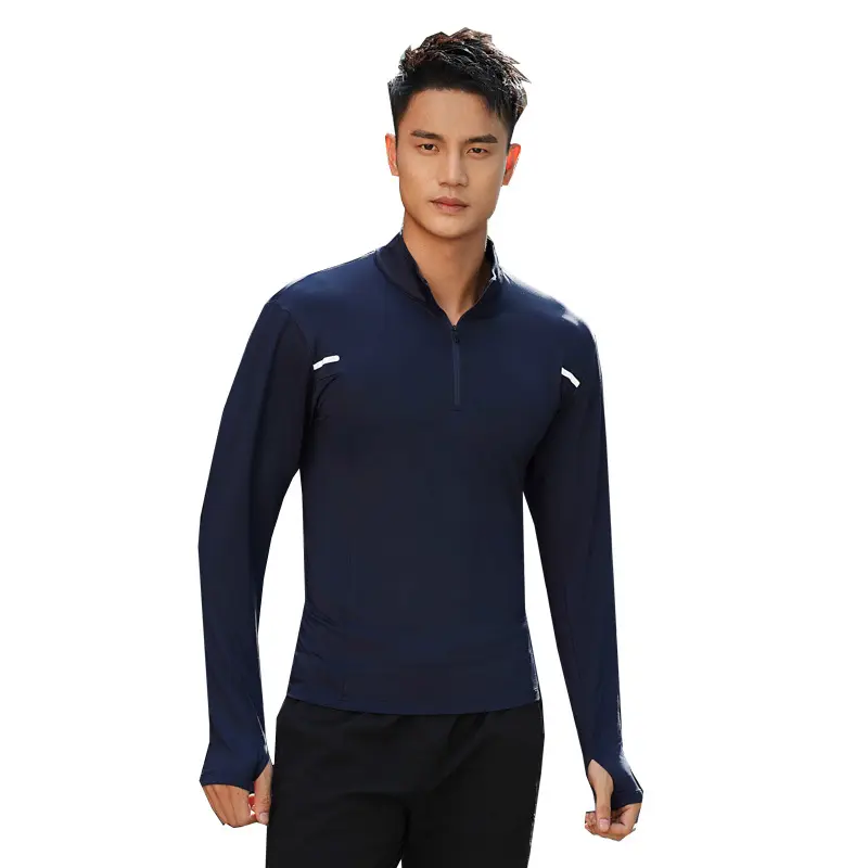 Quick dry clothes men's outdoor casual sports standing collar long-sleeved top polo shirt half-zip fashion health Bodysuit Men