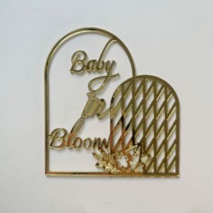 Décoration de gâteau en acrylique doré « Bébé en fleurs » avec arche et feuilles florales pour fête prénatale, fournitures de décoration de gâteaux - Product Image 4