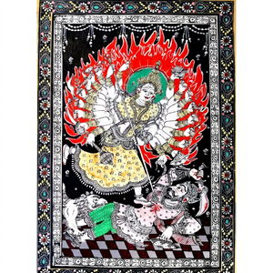 Pintura Artesanal Pattachitra de la Diosa Durga, Arte de Pared Rectangular de Papel Tradicional Indio, Decoración del Hogar - Product Image 1