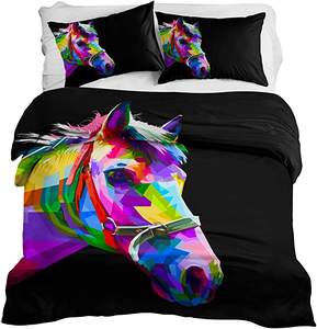 Factory Price 3piece Bedding for Lightweight <strong>Duvet</strong> <strong>Cover</strong> and Pillowcase Colorful <strong>Horse</strong> Printing QUEEN KING Size - Product Image 2