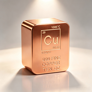 Barre de cuivre massif de 10 onces, pureté .999, motif de l'élément Cu estampé avec précision, finition polie miroir. - Product Image 1