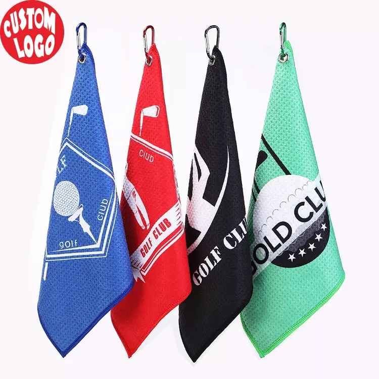 Sport Gym Microvezel Patroon Stof Custom Dikke Wafel Weave Golf Handdoek Met Logo Sublimatie Golf Microfiber Wafel Handdoek