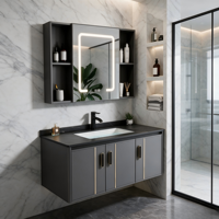 Ensemble de meubles de salle de bain contemporains, design étanche, armoire de rangement murale, miroir LED inclus, design démontable