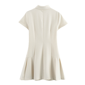 QSY 2025 2 colori tinta unita T Rn verso il basso collo B Ttons P manica corta Cas Al Fashion Mini abito da donna - Product Image 3