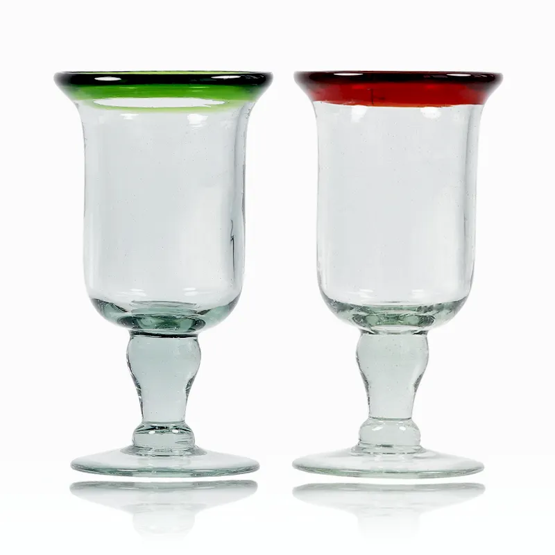 Hot Selling Home Authentieke Mexicaanse Handgemaakte Lime Groen/Cherry Red Velg Orkaan Glas, 16Oz