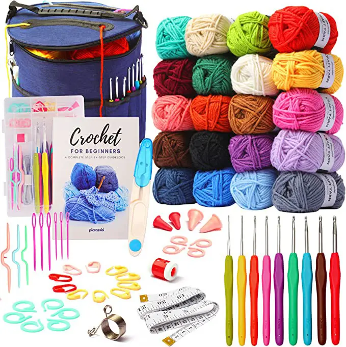 68 Pcs Crochet Kit Set With Yarns Crochet Hook And Full Set Accessories With Tote Organizer For Beginner