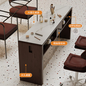 Juego de Mesa y Silla de Manicura Comercial de Madera Maciza de Estilo Japonés Moderno (Acabado en Nogal) con Colector de Polvo Integrado - Product Image 4