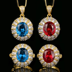Juego de Joyas Vintage con Circonitas de Corte Ovalado, Anillos, Collar y Aretes, Chapado en Oro, para Mujer, para Boda, Compromiso, Aniversario, Fiesta - Product Image 1