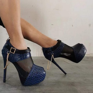 14cm Heels Women Stiletto Dress Shoes extreme High Platform Heels <b>Fishnet</b> Sandals Summer Metallic Chain Peep Toe Pumps for Women - Product Image 3