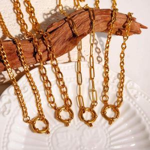 Collar de Moda Minimalista de Acero Inoxidable con Baño de Oro PVD de 18K, Cadena de Eslabones Ovalados Tipo Clip, Estilo Cubano, Sin Deslustre, Venta al por Mayor - Product Image 1